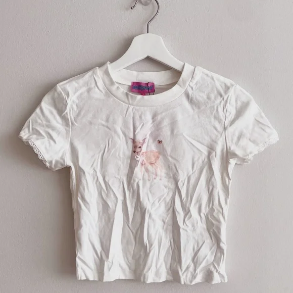 NWT: Edikted tee with cute Bambi print and bow decoration Size: S - Picture 1 of 5